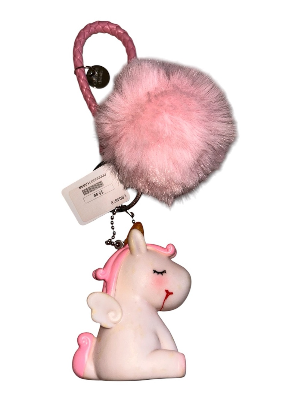 Pink Unicorn Pom Keychain Plush Charm for Kids